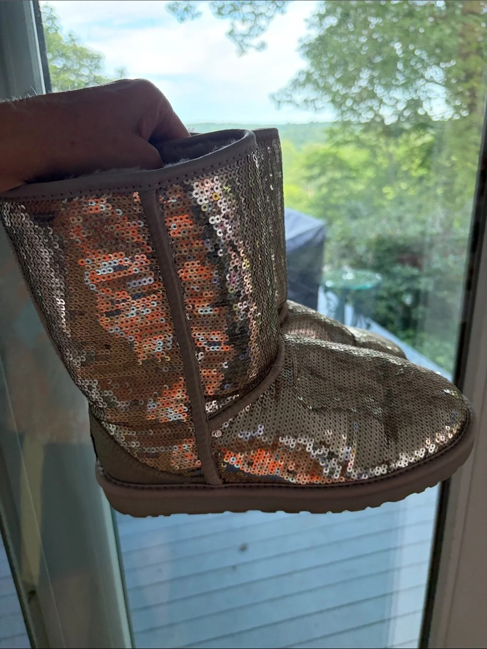 UGG Women's Sequin Mid-Calf Boots in Metallic Rose Gold